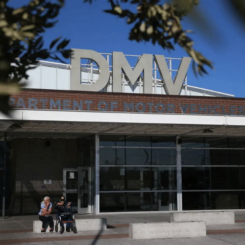 This is an image of the exterior of a Nevada Department of Motor Vehicles customer service office in Las Vegas Nevada