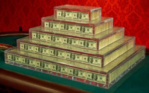 A table with a million dollars displayed on it at Horseshoe Las Vegas