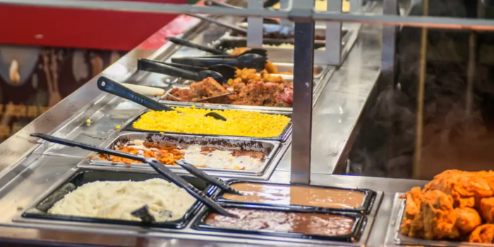 This is a picture of the food items on the buffet line at the Golden Corral Grill in Las Vegas