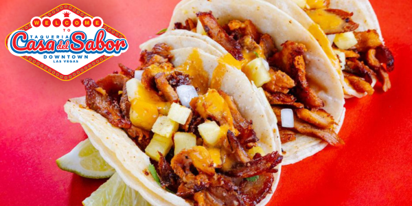 Casa Del Sabor Las Vegas Al Pastor Tacos and logo