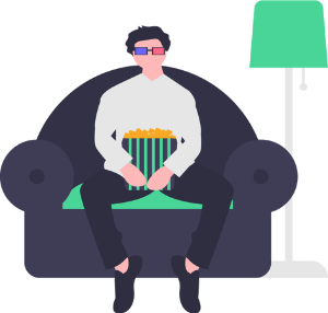 Guy watching CenturyLinkTV with popcorn
