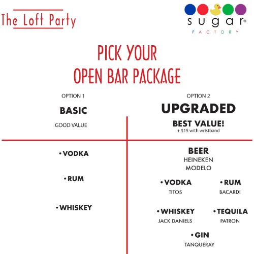 Sugar Factory Open Bar drink menu