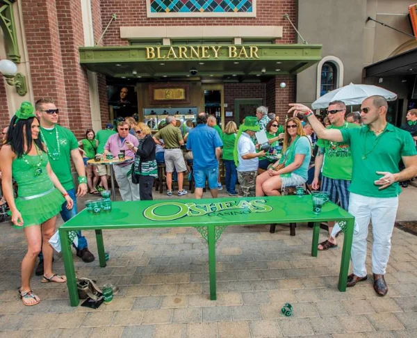 A picture of people playing beer pong at O'Sheas Irish Pub at The Link in Las Vegas on St. Patrick's Day