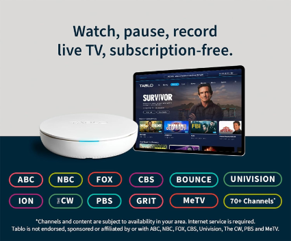 This is a picture of an Over The Air DVR 35-Mile Indoor TV Antenna - Watch, Pause & Record Live TV - Tablo 4th Gen 2-Tuner