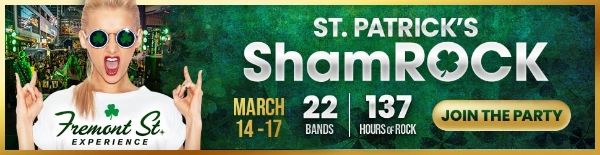 This is a banner advertising the St Patrick's Day events on Fremont Street in Downtown Las Vegas in 2024