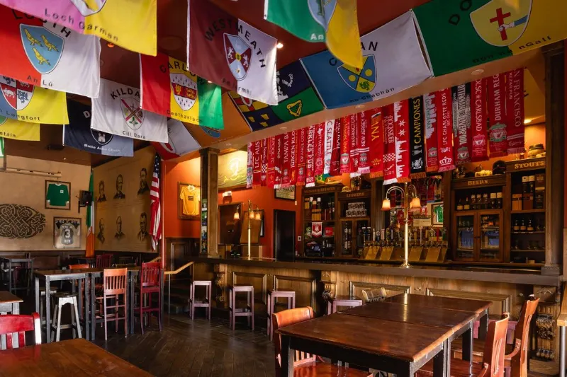 This is the bar with beer taps at McMullan's Irish Tavern and Pub