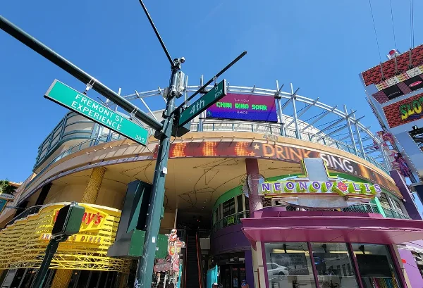 This is the exterior of The Neonopolis entertainment, dining and shopping venue in downtown Las Vegas