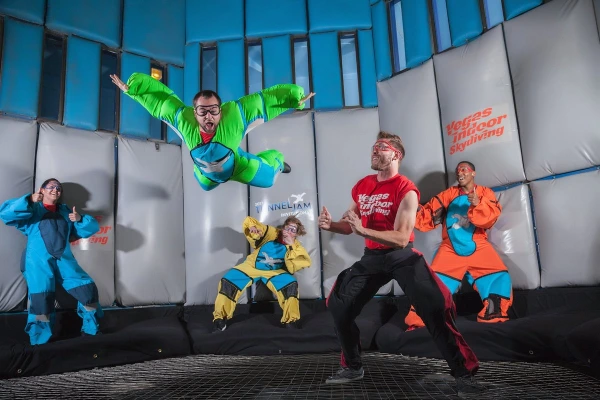 This is a picture of people learning to skydive at Vegas Indoor Skydiving