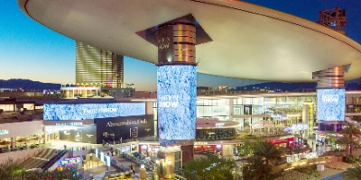 This is an outside view of the Fashion Show Las Vegas shopping mall